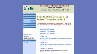 
                            5. GS2019 :: Interview Shortlists - TIFR - Tata Institute of Fundamental ...