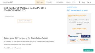 
                            13. GST number of Ws Direct Selling Pvt Ltd is 03AABCW9337Q1ZQ in ...