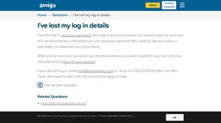 
                            6. Guarantor Loans Explained: I've Lost My Log In Details | Amigo Loans