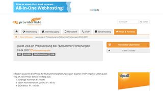 
                            11. guest-voip.ch Preissenkung bei Rufnummer Portierungen - Providerliste