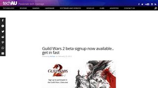 
                            11. Guild Wars 2 beta signup now available.. get in fast - techAU