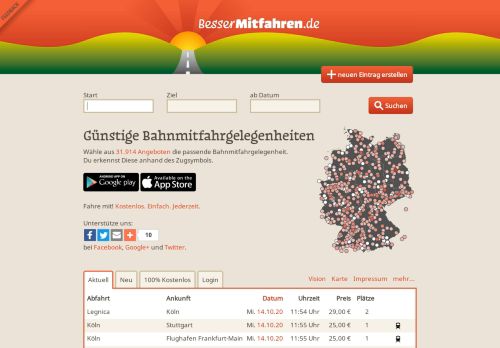 
                            8. Günstige Bahnmitfahrgelegenheiten - BesserMitfahren.de