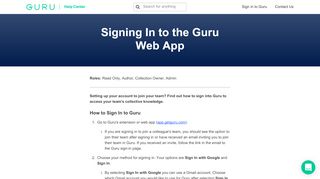 
                            9. Guru - Signing In to the Guru Web App