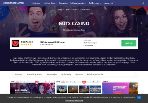 
                            3. Guts Casino | 100% bonus opptil 2500 kroner + 200 freespins