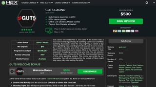 
                            6. Guts Casino Canada - Join & Get Up to $500 ... - Online Casino HEX