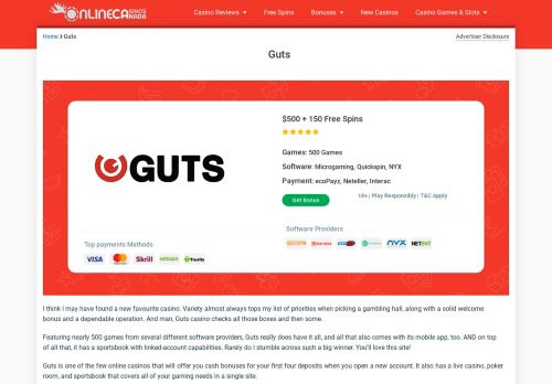 
                            11. Guts Casino Review ($500 + 150 Free Spins) - Online Casinos Canada
