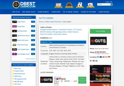 
                            9. Guts Casino Review | DBestCasino.com