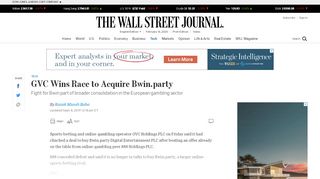 
                            11. GVC Wins Race to Acquire Bwin.party - WSJ