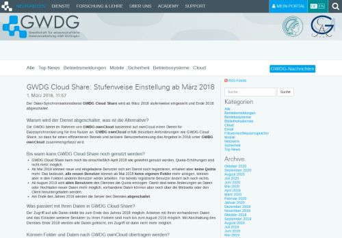 
                            5. GWDG Cloud Share: Stufenweise Einstellung ab März 2018 – News
