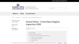 
                            8. Gwent Police – Crime Data Integrity inspection 2018 - HMICFRS