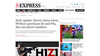 
                            8. H1Z1 update: Server status latest, PS Store purchases fix and PS4 day ...