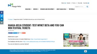 
                            12. Haaga-Helia student: Test MyNet beta and you can win festival tickets ...