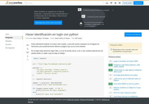 
                            2. Hacer identificación en login con python - Stack Overflow en español