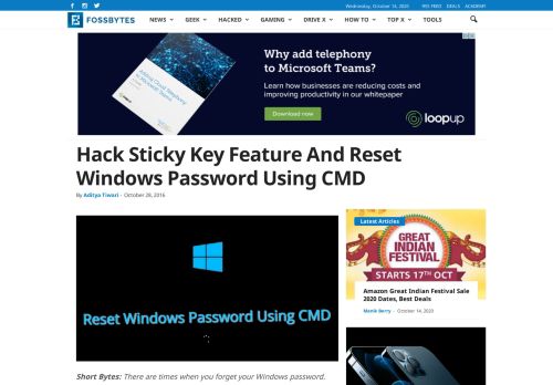 
                            12. Hack Sticky Key Feature And Reset Windows Password Using CMD