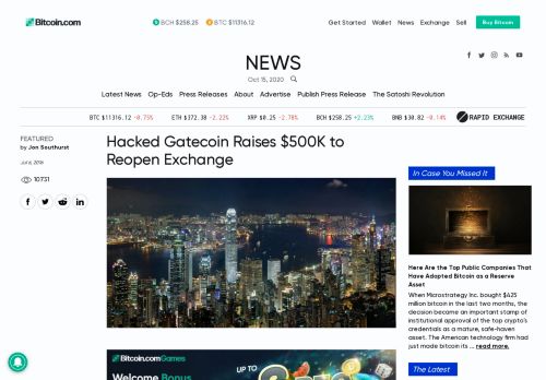 
                            10. Hacked Gatecoin Raises $500K to Reopen Exchange - Bitcoin News