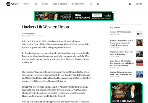 
                            12. Hackers Hit Western Union - ABC News