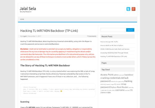 
                            6. Hacking TL-WR740N Backdoor (TP-Link) | Jalal Sela