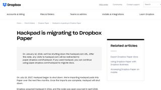 
                            1. Hackpad is migrating to Dropbox Paper – Dropbox Help