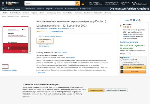 
                            6. HADDEX: Handbuch der deutschen Exportkontrolle (in 6 Bd.) - Amazon