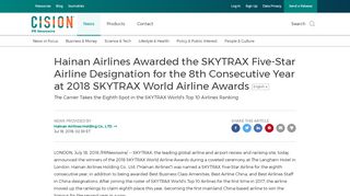 
                            10. Hainan Airlines Awarded the SKYTRAX Five-Star Airline Designation ...
