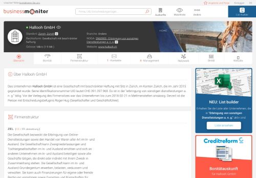 
                            11. Hallooh GmbH, Zürich | vollständige Information - Business Monitor