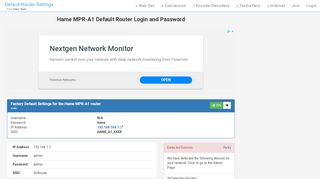 
                            1. Hame MPR-A1 Default Router Login and Password - Clean CSS
