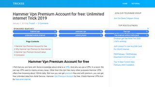 
                            5. Hammer Vpn Premium Account for free: Unlimited internet Trick 2019 ...
