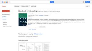 
                            13. Handbook of Scheduling: Algorithms, Models, and ...