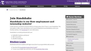 
                            9. Handshake - Career Services - Tarleton State University