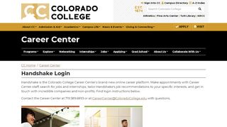
                            3. Handshake Login • Career Center Colorado College