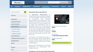 
                            8. Hanseatic Bank GenialCard: kostenlose VISA-Kreditkarte - Konto.org