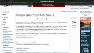 
                            9. Hardcoded Netgear Prosafe Switch Password - SANS Internet Storm Center