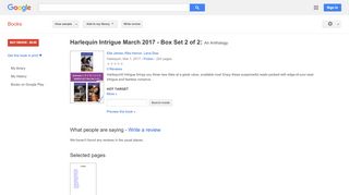 
                            13. Harlequin Intrigue March 2017 - Box Set 2 of 2: An Anthology - Google Books Result
