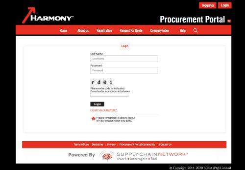 
                            5. Harmony Procurement Portal - Login