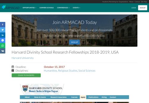 
                            13. Harvard Divinity School Research Fellowships 2018-2019, USA ...