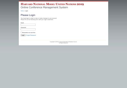 
                            1. Harvard National Model United Nations 2019 - Login