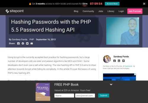 
                            7. Hashing Passwords with the PHP 5.5 Password Hashing API - SitePoint