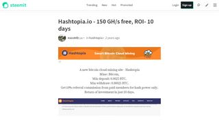 
                            3. Hashtopia.io - 150 GH/s free, ROI- 10 days — Steemit