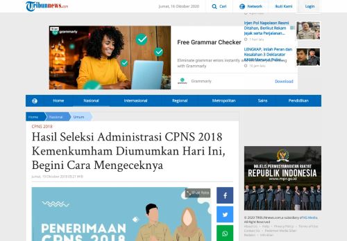 
                            7. Hasil Seleksi Administrasi CPNS 2018 Kemenkumham Diumumkan ...