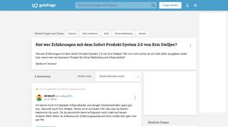 
                            5. Hat wer Erfahrungen mit dem Sofort Produkt System 2.0 von Kris ...