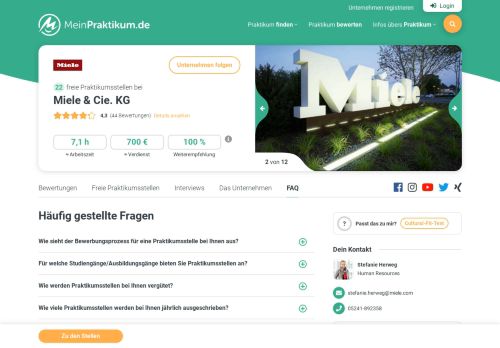 
                            11. Häufige Fragen zum Praktikum bei Miele & Cie. KG - MeinPraktikum.de