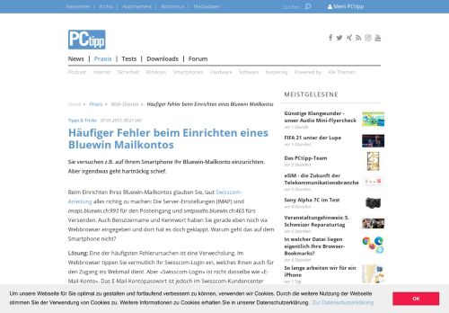 
                            11. Häufiger Fehler beim Einrichten eines Bluewin Mailkontos - PCtipp.ch