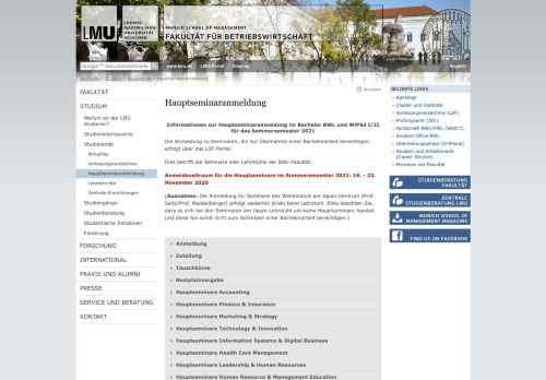 
                            7. Hauptseminaranmeldung - Fakultät für Betriebswirtschaft - LMU ...