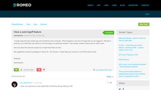 
                            3. Have a auto-logoff feature - PlanetRomeo