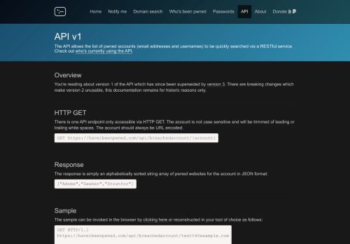 
                            8. Have I Been Pwned: API v1