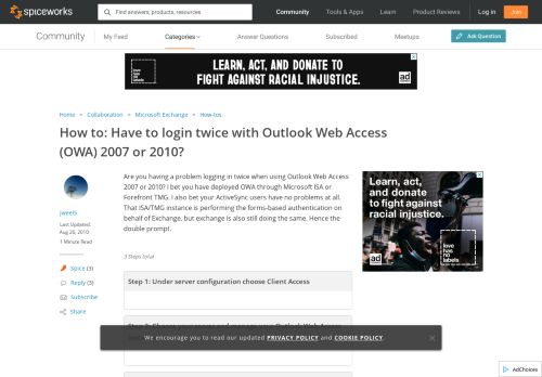 
                            8. Have to login twice with Outlook Web Access (OWA) 2007 or 2010 ...