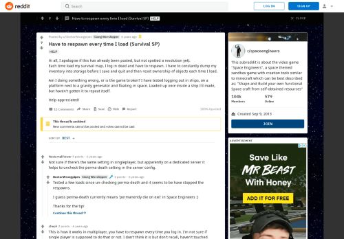 
                            1. Have to respawn every time I load (Survival SP) : spaceengineers ...