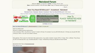 
                            3. Have You Heard Of Africcoin? - Investment - Nigeria - Nairaland Forum