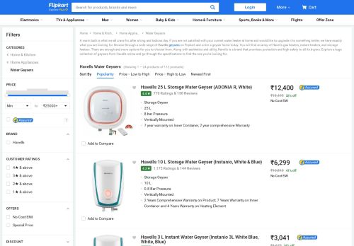 
                            11. Havells Geyser - Buy Havells Water Heater Online at Low Prices in India