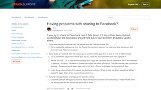 
                            10. Having problems with sharing to Facebook? – Strava Support